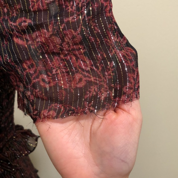 Rococo Sand Maxi Dress Size Large Red Black Gold Metallic Floral Ruffle Tiered - Picture 5 of 9